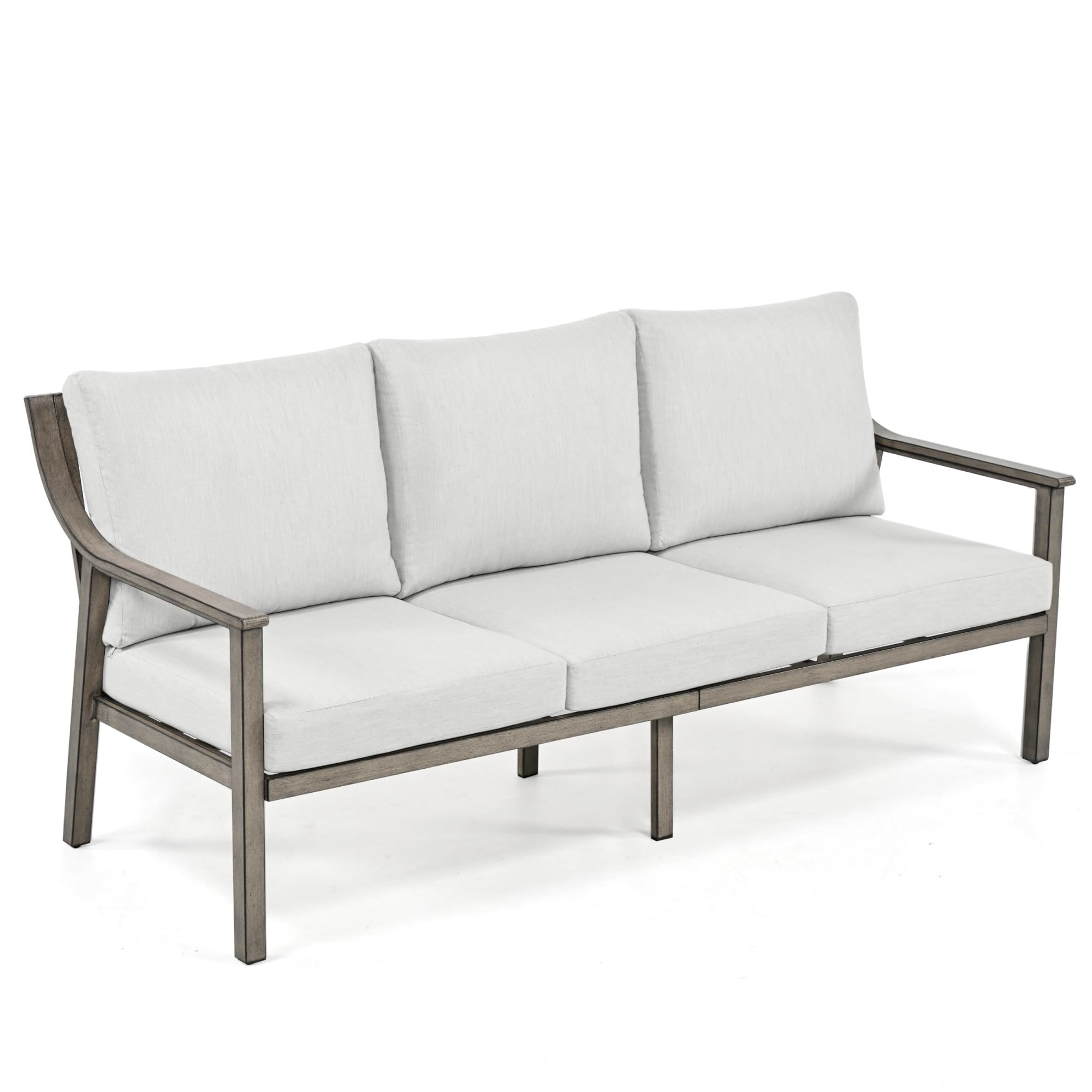 Patio Sofa 3 Seater Outdoor Aluminum Couch with Rope Backrest Thick Cushion All Weather Patio Furniture for Deck Backyard Porch, White