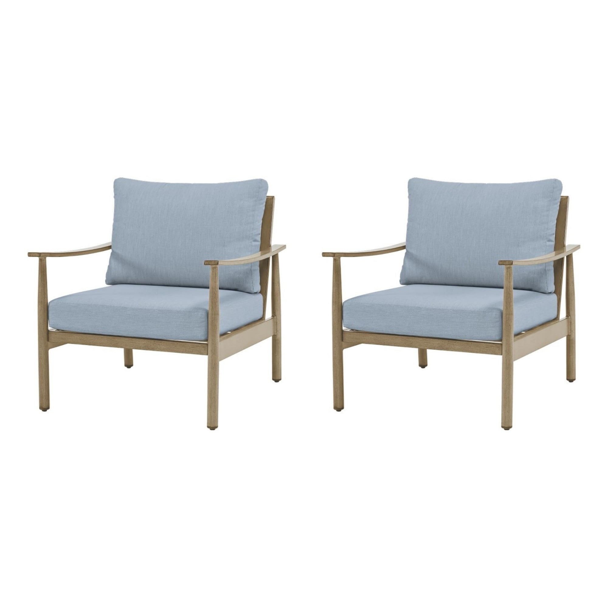 Patio Sofa Chairs Set of 2 Outdoor Aluminum Armchairs with Rope Backrest Thick Cushion Patio Seating for Porch Deck Garden Poolside, Blue