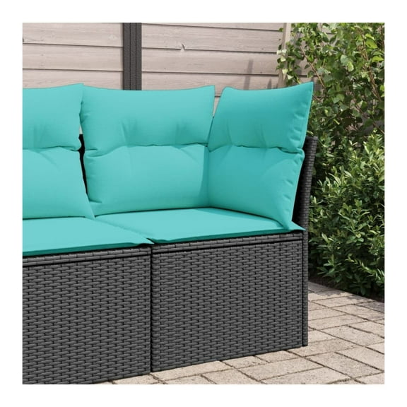 Patio Sofa Corner with Cushions Black Rattan