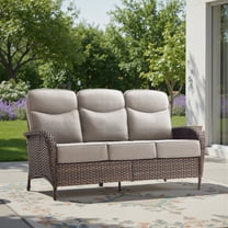 Patio Sofa Outdoor All-Weather PE Wicker 3-Seat Sofa with Cushions for Balcony Porch Deck, Beige