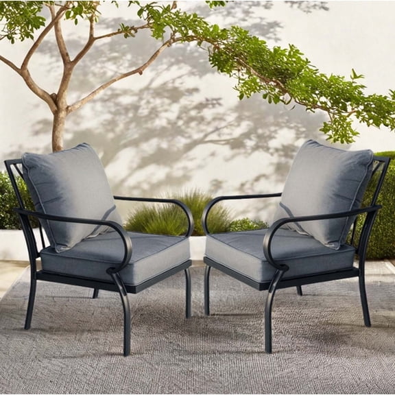 Patio Sofa Set of 2 with Cushions, Outdoor Conversation Set, Weatherproof Frame for Patio, Balcony, Garden, Gray
