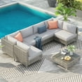 thumbnail image 1 of Seizeen Patio Outdoor Sectional Sofa Set, Luxury Bohemian Conversation Set w/Thickened Cushions & Coffee Table, 7 Pcs Rattan Wicker Porch Funiture Set for Deck Garden Pool, 1 of 9