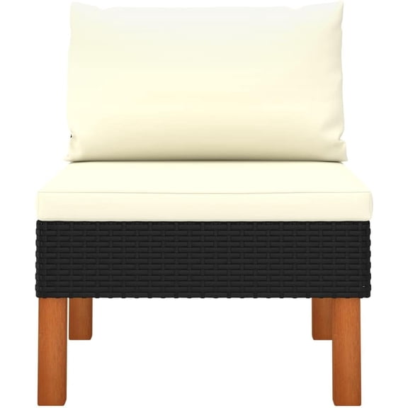 Patio Sofa with Poly Rattan and Solid Eucalyptus Wood, PE Rattan Sofa with Powder-Coated Steel Frame and Removable Cushion Covers