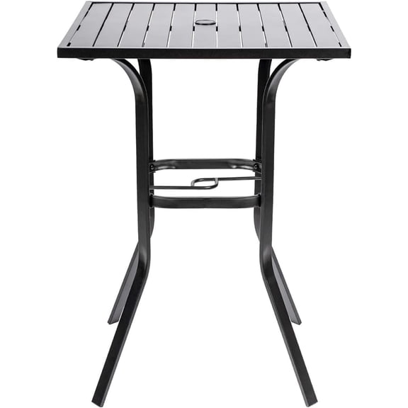 Patio Square Height Bar Table Outdoor Metal Frame Bistro Table with Umbrella Hole -39" Height Coating Old Craft,Rust and Weather Resistant,Classic Black