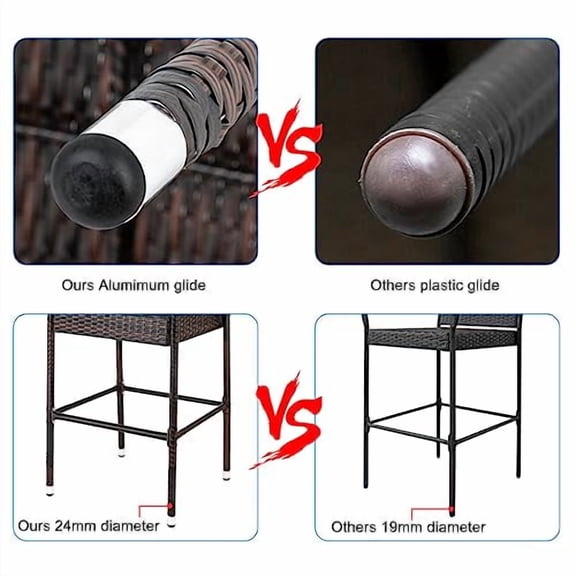 Patio Stools & Bar Chairs Set of 2, Wicker Barstools Indoor Outdoor Bar Height Chairs with Footrest and Armrest, All-Weather Patio Seating for Garden Pool Lawn Backyard (Brown)