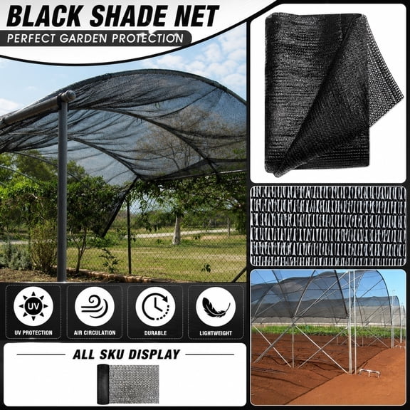 Patio Sun Shade, Outdoor Sun Shade, Black Mesh Garden Netting, Plant Shade Cloth, 236X157 Inch Woven Black Shade Tarp for Sun Shading and Dust Suppression, Supplied with 20