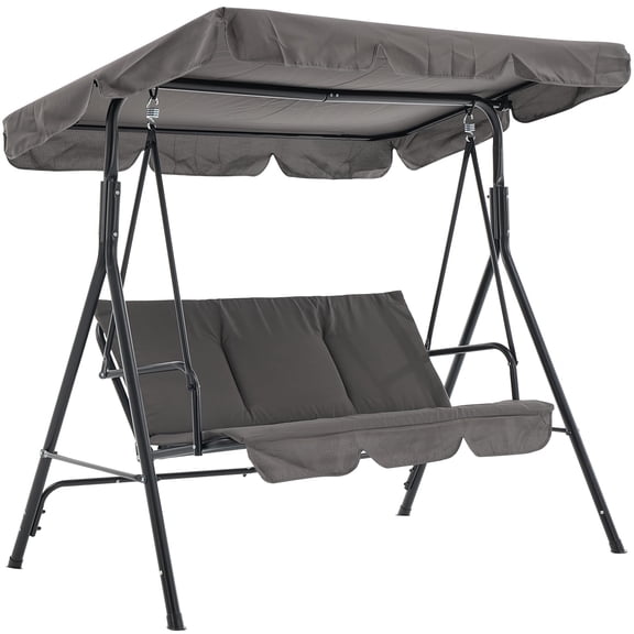 Patio Swing 3-Seat Outdoor Chair, Adjustable Canopy Heavy Duty Steel Frame with Breathable Fabric Armrests, 600 lbs Capacity for Garden Poolside Backyard Porch