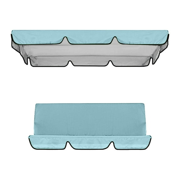 Patio Swing Canopy Cover Set - 210D Fabric Swing Replacement Top Cover + Swing Cushion Cover for 3 Seater Swing Waterproof Sunproof Cover (76.8*49.2*5.9in+59.1*19.7*3.9in,Sky Blue)