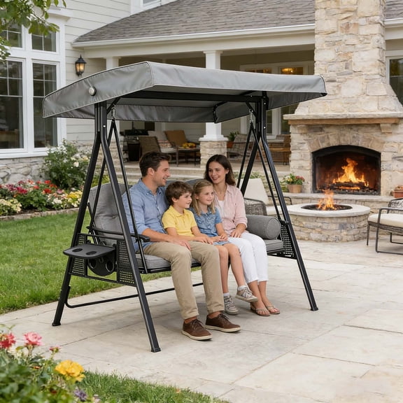Patio Swing Canopy Replacement Cover, 3-Seater Outdoor Swing Top Cover, Waterproof UV-Resistant Oxford Cloth Garden Swing Awning