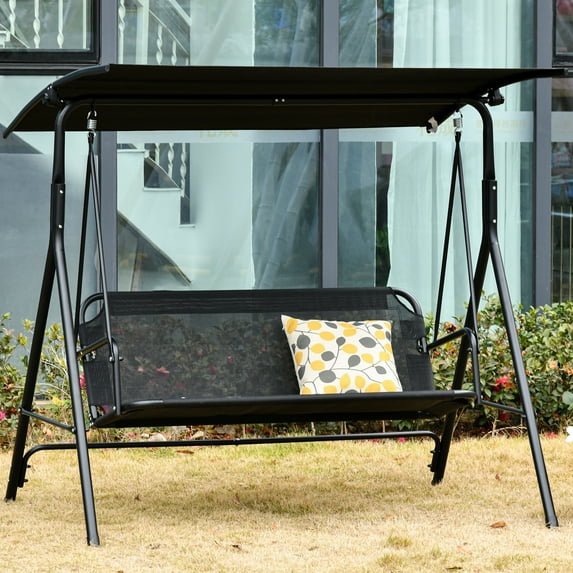 Patio Swing Chair with Canopy, Seats 2 Adults Loveseat Bench with Adjustable Tilt Canopy, Armrests, A-Frame Steel, Breathable Mesh for Backyard, Garden, Black