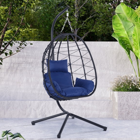 Patio Swing Chair With Stand - Modern Hanging Egg Chair, 100% Handmade, Water For Backyard And American Design Outdoor