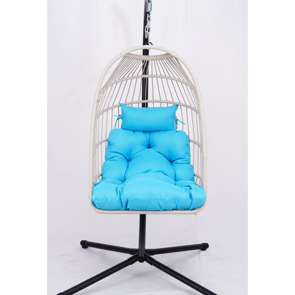 Patio Swing Egg Chair - Grey-blue, Heavy-duty Construction, Comfortable Indoor Swinging Outdoor Hanging Soft Cushion Padding, Experience