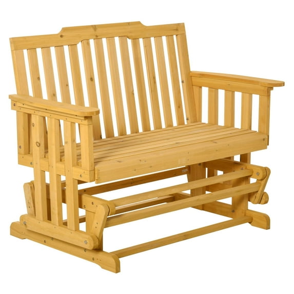 2-Person Patio Glider Wood Rocking Chair, Outdoor Loveseat for Backyard, Porch, Natural Finish, Widen Armrest, Quick Drying