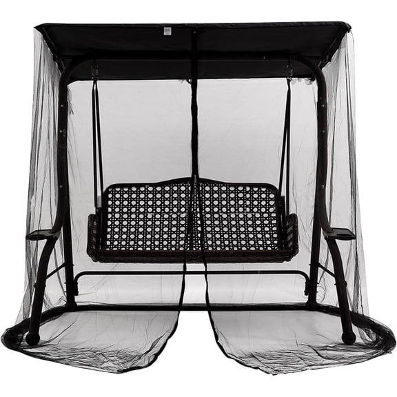 Patio Swing Mosquito Netting for 2-3 Seater Swing, Black Patio Swing Mosquito Netting Outdoor Mesh Screen with Zipper Opening and Roof Waterproof Tent,1.25x1.85x2.05 m (Net Only)