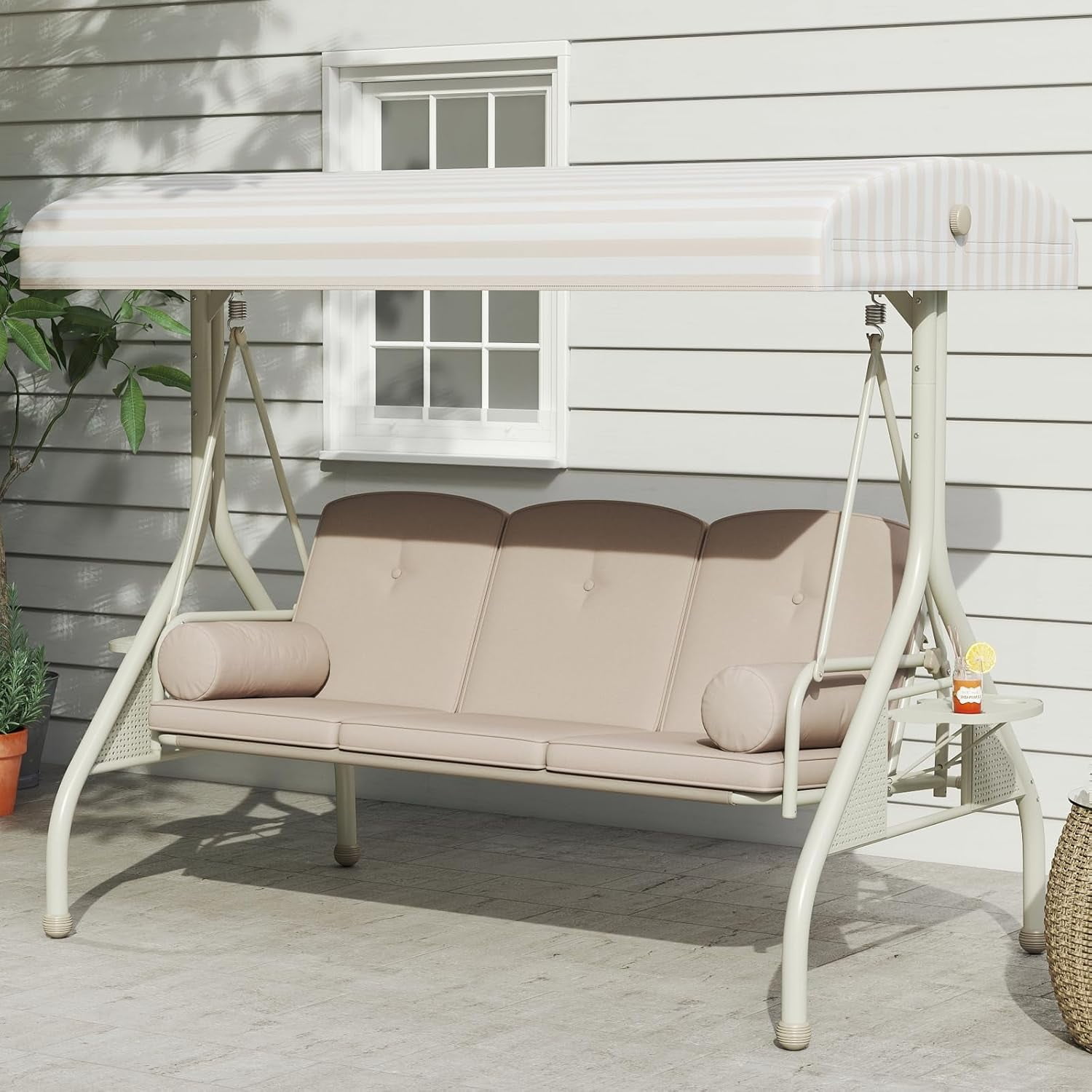 Patio Swings with Canopy, Outdoor Patio Swing with CupHolder, Outdoor ...