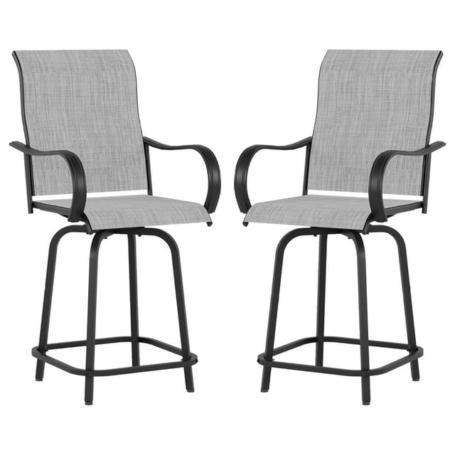 Patio Swivel Bar Stools Set of 2 Outdoor Bar Height Chairs with High