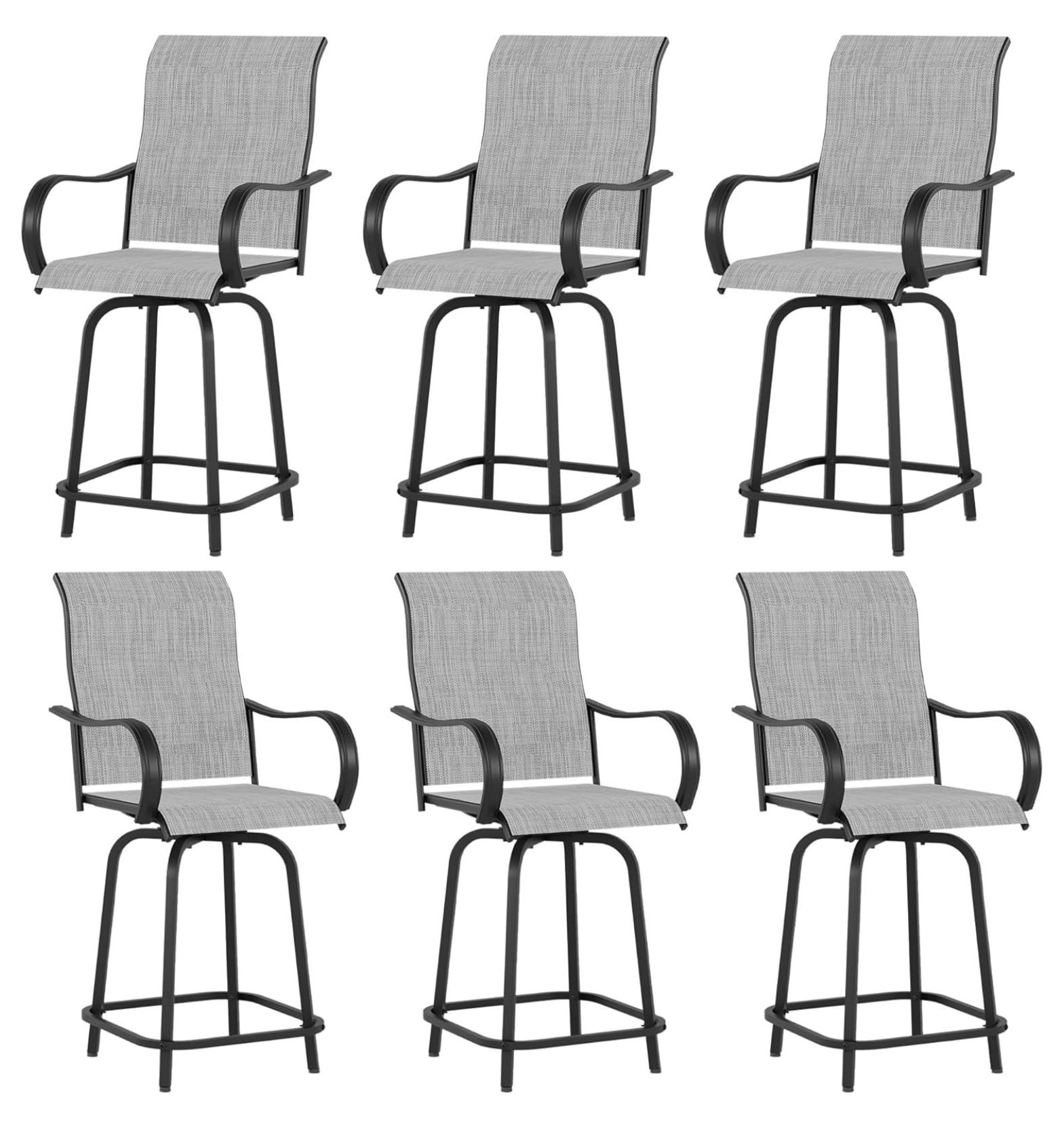 Patio Swivel Bar Stools Set of 6 Outdoor Bar Height Chairs with High