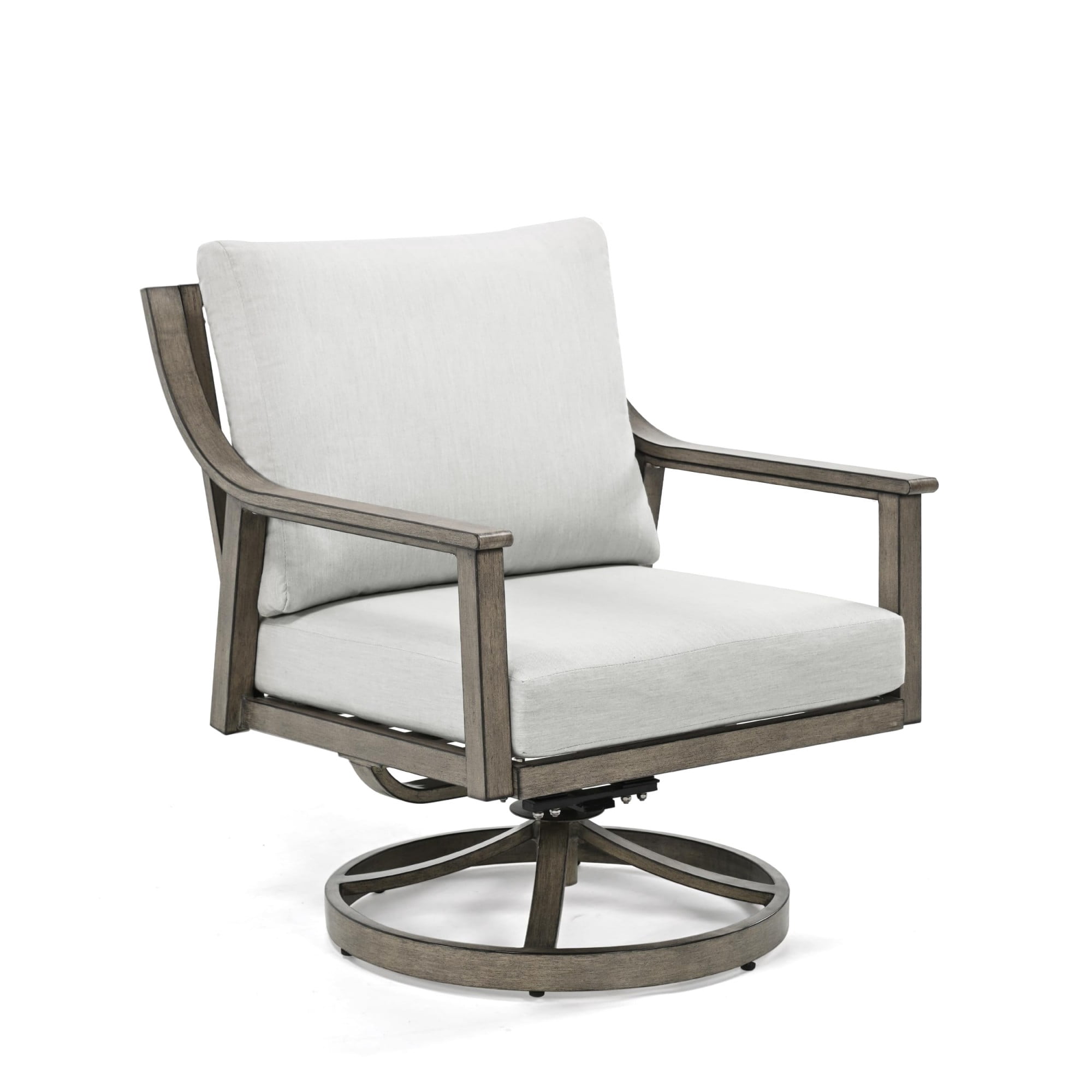 Patio Swivel Chair Outdoor Aluminum Armchair 360 Degree Rotating Sofa Chair with Thick Cushion Patio Seating for Deck Porch Backyard, White