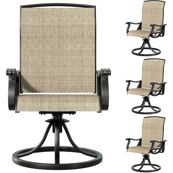 Patio Swivel Chair Set of 4, High Back Textilene Patio Chairs, Swivel Dining Chairs for Outdoor – 360° Swivel Rocker Chair, All-Weather Metal Frame for Porch, Garden, Deck, Poolside (Brown, 4PC)