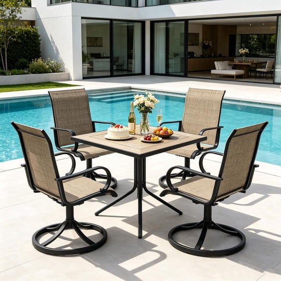 Patio Swivel Chair Set of 4, High Back Textilene Patio Chairs, Swivel Dining Chairs for Outdoor – 360° Swivel Rocker Chair, All-Weather Metal Frame for Porch, Garden, Deck, Poolside (Brown, 4PC)