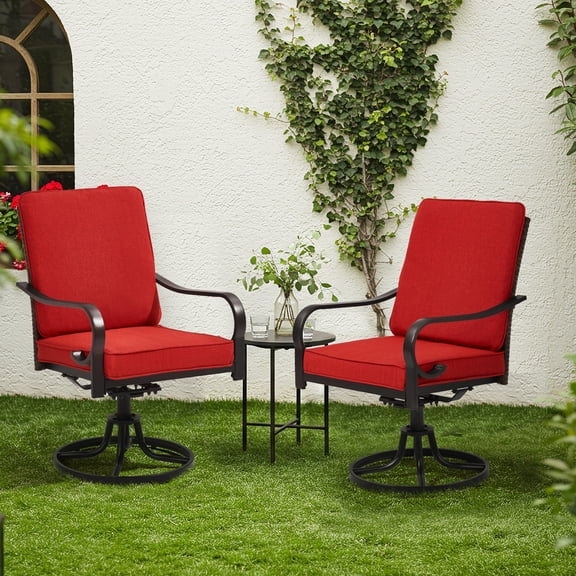 U-HOMY Set of 2 Swivel Patio Dining Chairs with Rattan Backrest and Cushion, Outdoor Chairs for Backyard