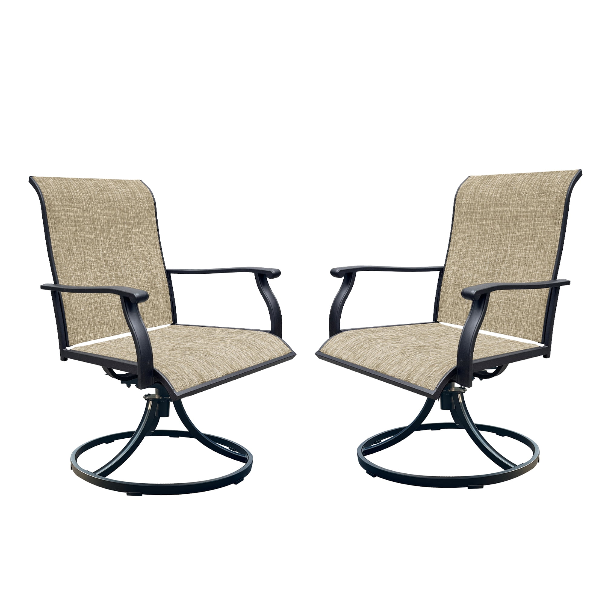 Patio Swivel Chairs Set of 2,Outdoor Dining Chairs with All Weather Breathable Textilene Fabric,Outdoor Swivel Chairs with High Back for Lawn Garden Backyard Deck,Black+Brown