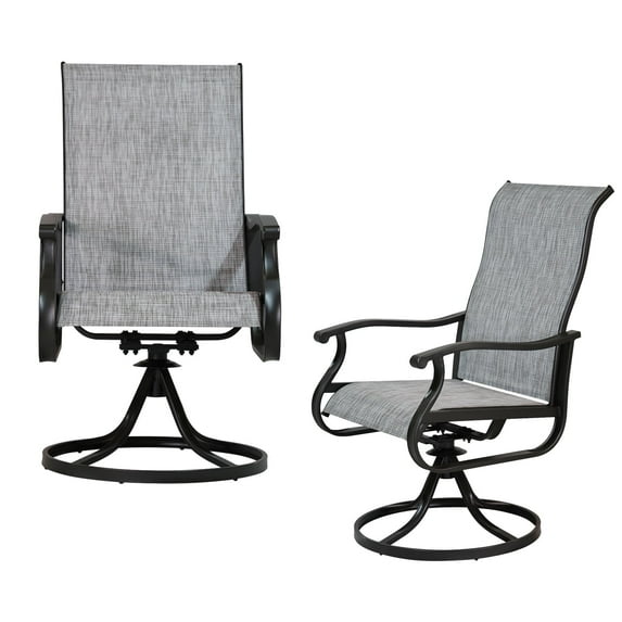 Patio Swivel Chairs Set of 2, Outdoor High Back Rocker Dining Chairs with All-Weather Textilene Mesh and Metal Frame, Comfortable Swivel Chairs for Patio, Garden, Deck, and Backyard (Gray)