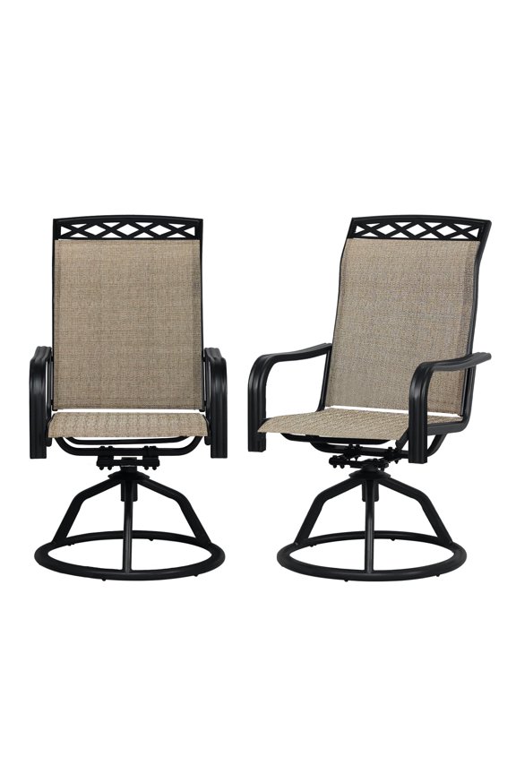 Patio Swivel Chairs Set of 2, Waterproof Outdoor Dining Chairs with All-Weather Textilene Mesh, High Back Rocker Chairs for Deck, Garden, and Backyard (Beige)