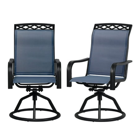 Patio Swivel Chairs Set of 2, Waterproof Outdoor Dining Chairs with All-Weather Textilene Mesh, High Back Rocker Chairs for Deck, Garden, and Backyard (Blue)