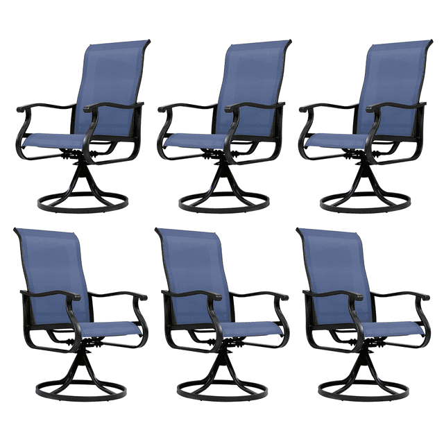 Patio Swivel Chairs Set of 6, Outdoor High Back Rocker Dining Chairs with All-Weather Textilene Mesh and Metal Frame, Comfortable Swivel Chairs for Patio, Garden, Deck, and Backyard (Blue)