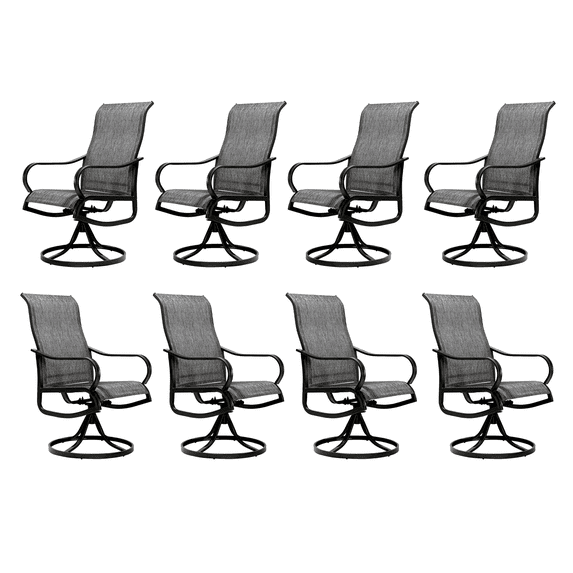 Patio Swivel Chairs Set of 8, Outdoor Dining Chairs with All-Weather Textilene Mesh and Metal, High Back, Patio Swivel Chairs for Patio, Deck, Garden, and Backyard(Gray)