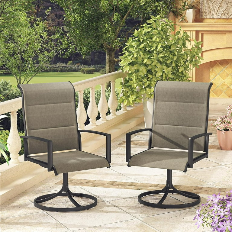 Patio Swivel Chairs Set of 2, Padded Textilene Fabric Outdoor