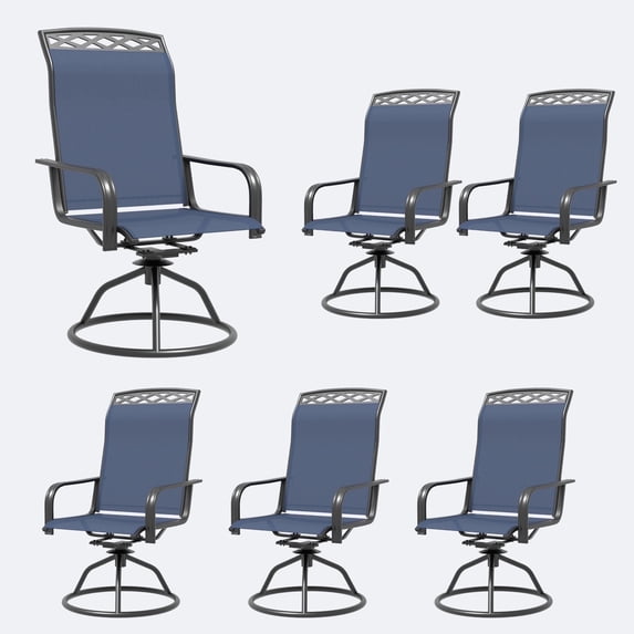 Patio Swivel Dining Chair with High Backrest - 360° Rotating & 15° Rocking, Textilene Fabric Outdoor Chair, Lightweight Waterproof And Breathable Pattern Design for Garden, Deck, Poolside(2, Blue)