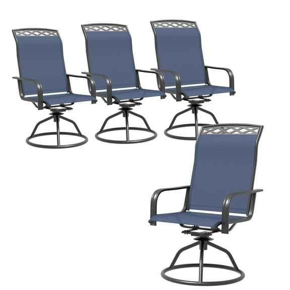 Patio Swivel Dining Chair with High Backrest - 360° Rotating & 15° Rocking, Textilene Fabric Outdoor Chair, Lightweight Waterproof And Breathable Pattern Design for Garden, Deck, Poolside(4, Blue)