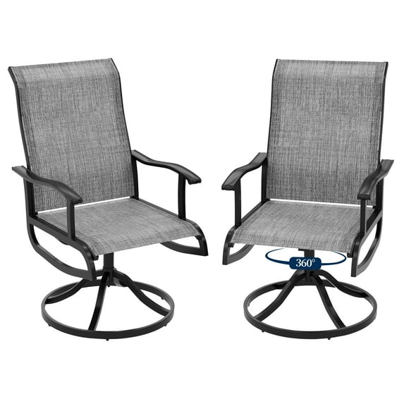 Patio Swivel Dining Chairs Set of 2 Outdoor Bar Stools High Back All Weather Breathable Textilene Fabric Metal Frame for Lawn Garden Backyard Deck Pool, Gray