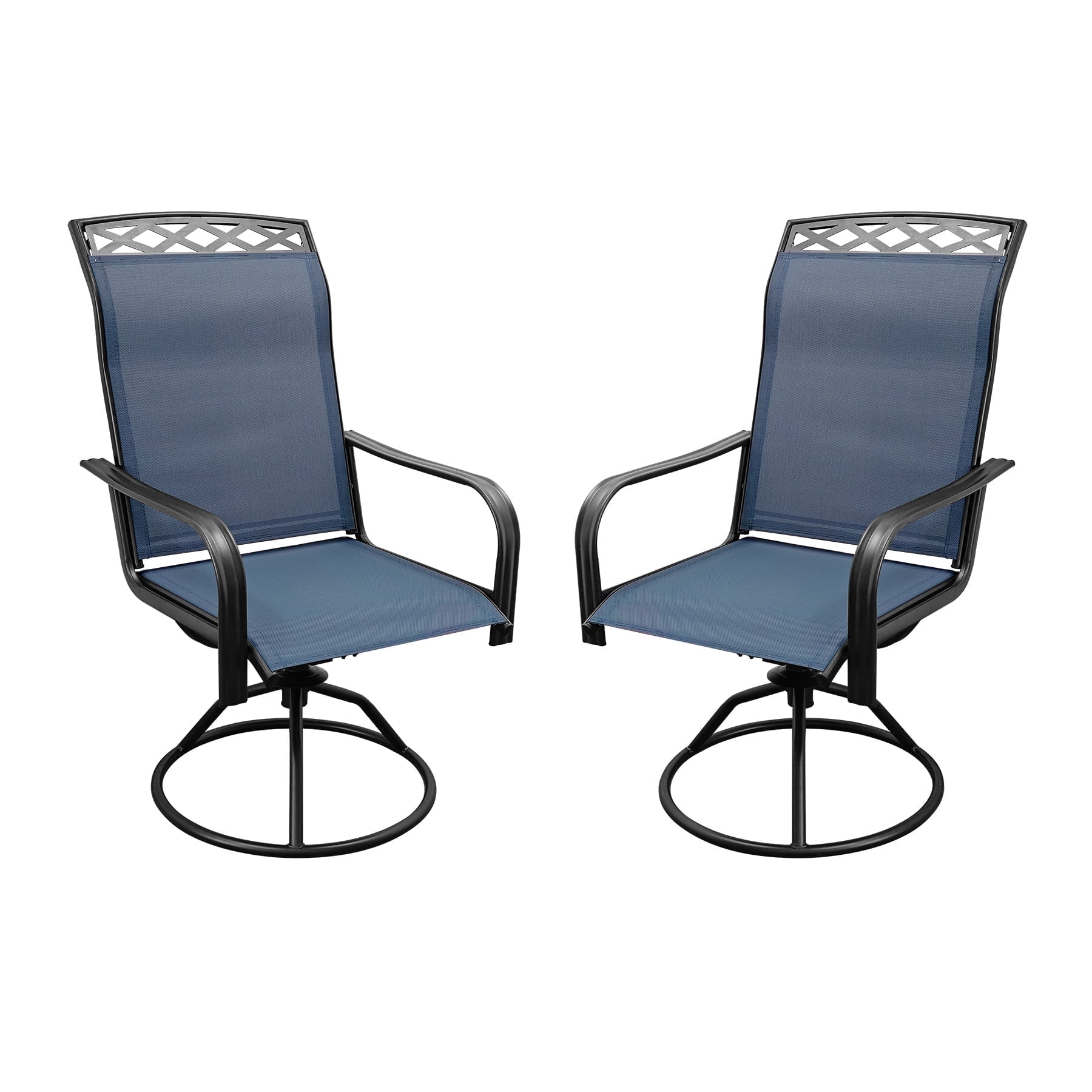 Patio Swivel Dining Chairs Set of 2,Outdoor Swivel Rocker Patio Chairs with All Weather Textilene High Back Metal Frame,for Backyard, Porch, Garden & Lawn (Blue)
