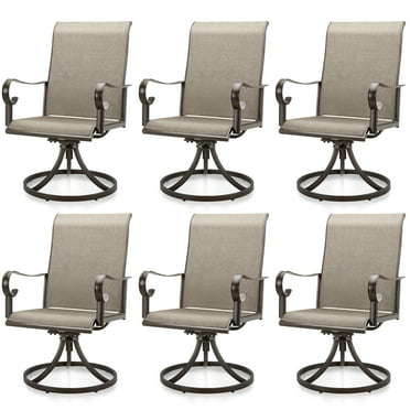 Patio Swivel Dining Chairs Set of 6, Outdoor Swivel Rocker Chairs with All Weather Textilene, High Back & Metal Frame for Backyard Deck Lawn Garden, Brown