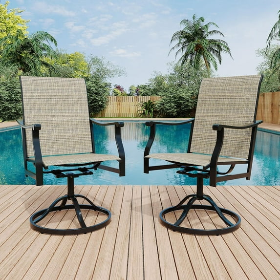 Garvee Outdoor Swivel Dining Chairs with Textilene Breathable Back, Swivel Patio Dining Chairs Set of 2, SwivelPatio SlingChairs Set for Poolside Lawn Garde, Gold