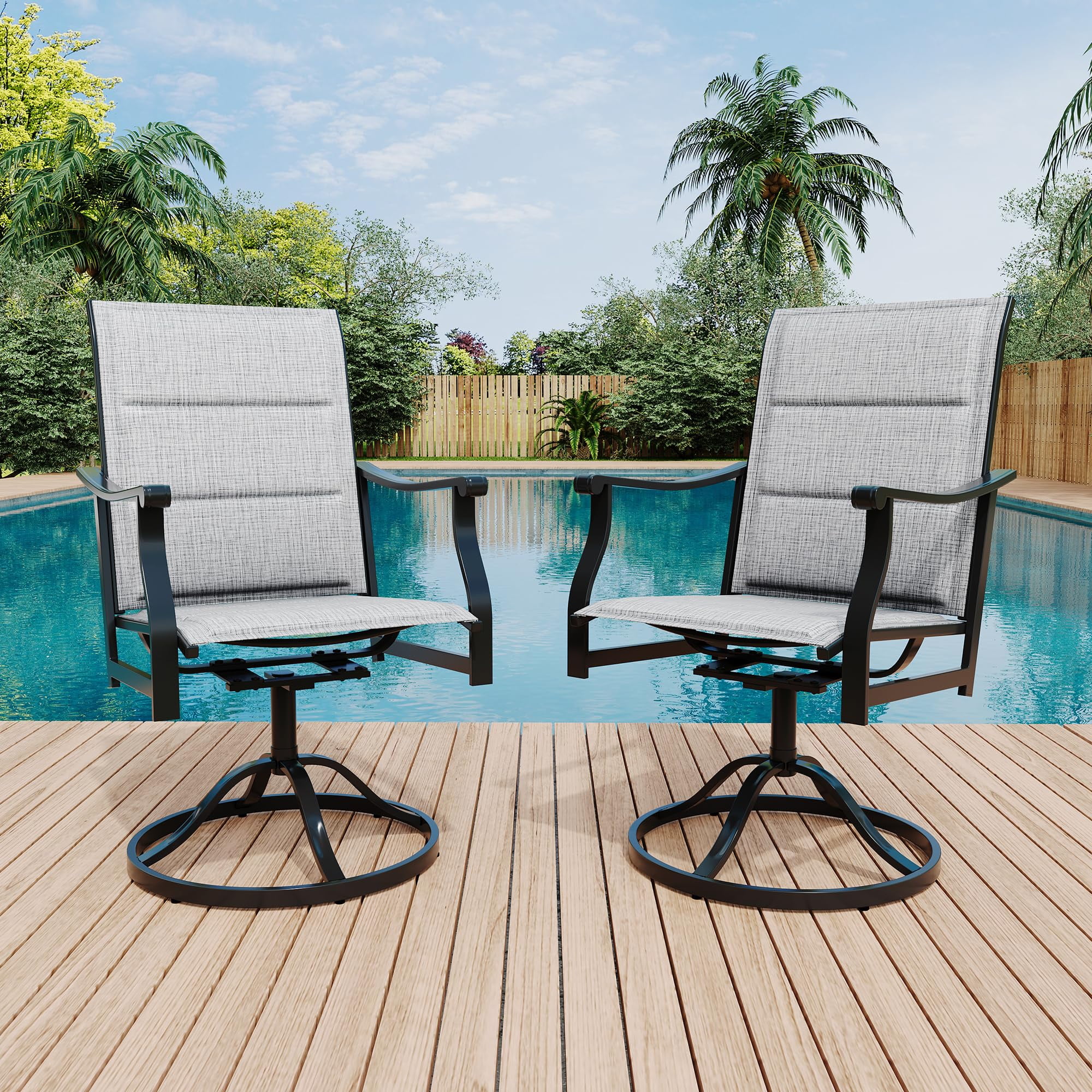 Patio Swivel Dining Chairs Textilene High Back Set of 2, All Weather ...