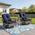 thumbnail image 1 of Patio Swivel Rocker Bistro Set, 3 Piece 360° Rocking Patio Conversation Set with Thickened Cushion, 2 Patio Swivel Rocking Chairs with 1 Glass Top Table, for Garden Yard Balcony Pool Cafe (Navy Blue), 1 of 9
