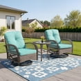 thumbnail image 1 of Patio Swivel Rocker Bistro Set, 3 Piece 360° Rocking Patio Conversation Set with Thickened Cushions, 2 Patio Swivel Rocking Chairs with 1 Glass Top Table, for Garden Yard Balcony Pool Cafe (Blue), 1 of 9