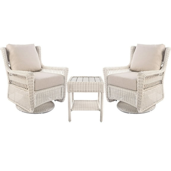 Patio Swivel Rocking Chairs Set of 2 Swivel Glider Rockers Outdoor Hand-woven Ratten All-Weather Furniture with Coffee Table,White Frame