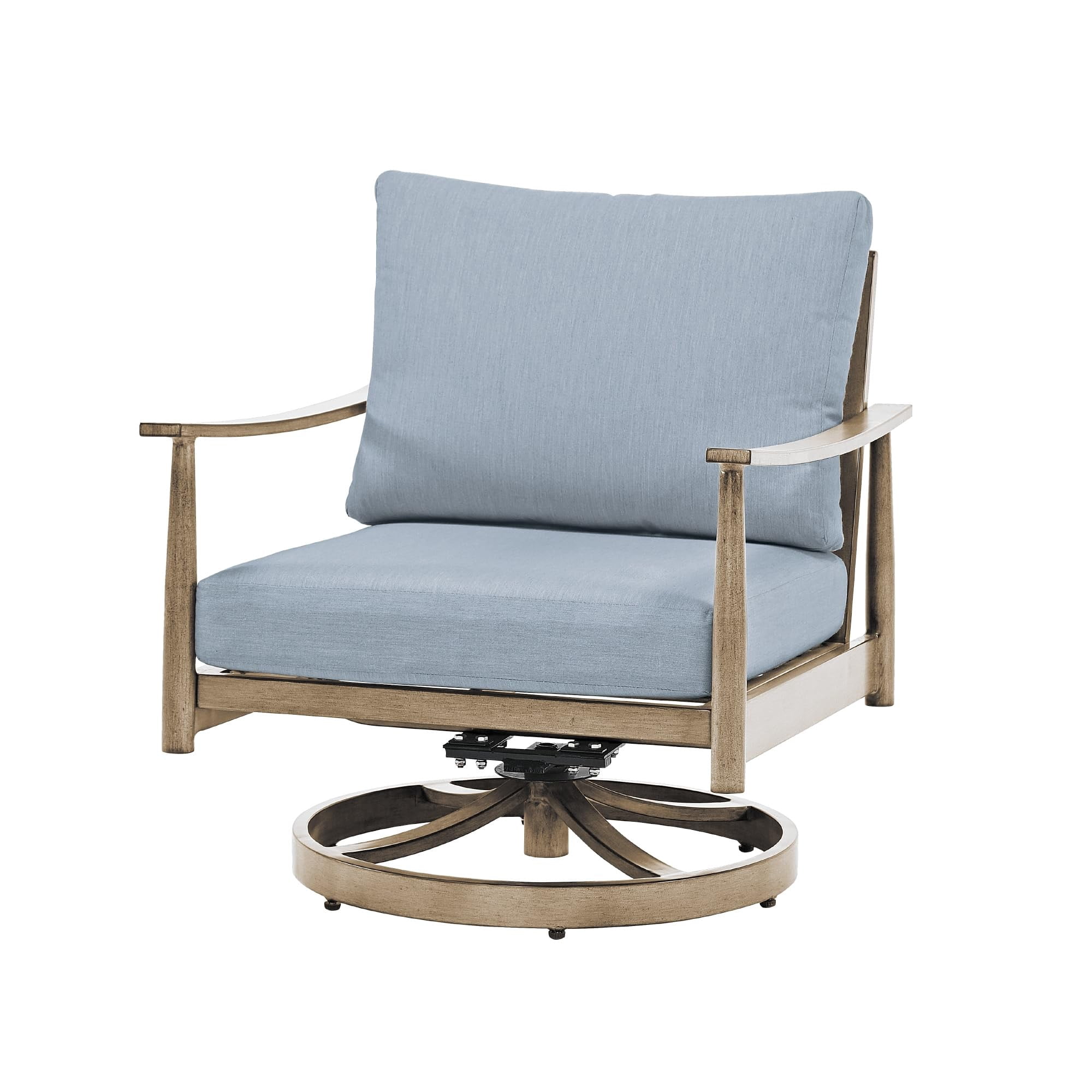 Patio Swivel Sofa Chair Outdoor Aluminum Armchair with Rope Backrest 360 Degree Rotating Patio Chair with Cushion for Porch Deck Garden, Blue