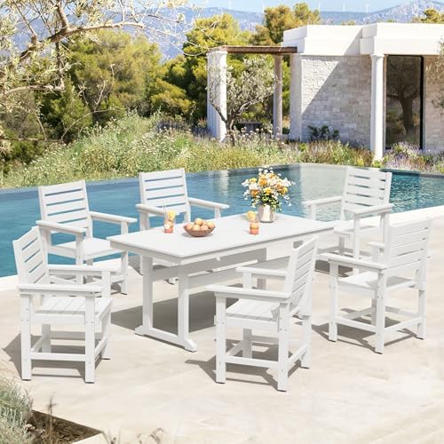 Patio Table and Chairs Set 7 Pieces, HDPS Weather Resistant Outdoor ...