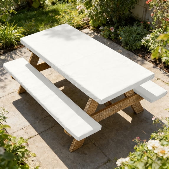 Patio Table Cover Set, 3-Piece Picnic Table & Bench Covers, Waterproof Furniture Protector, Dustproof Shield for Outdoor Garden, Yard, Patio, Camping & Picnic Use, 3pcs, White
