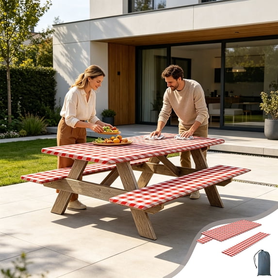 Patio Table Cover Set, Furniture Cover for Picnic Tables and Benches, 3 Piece Waterproof Patio Furniture Protector