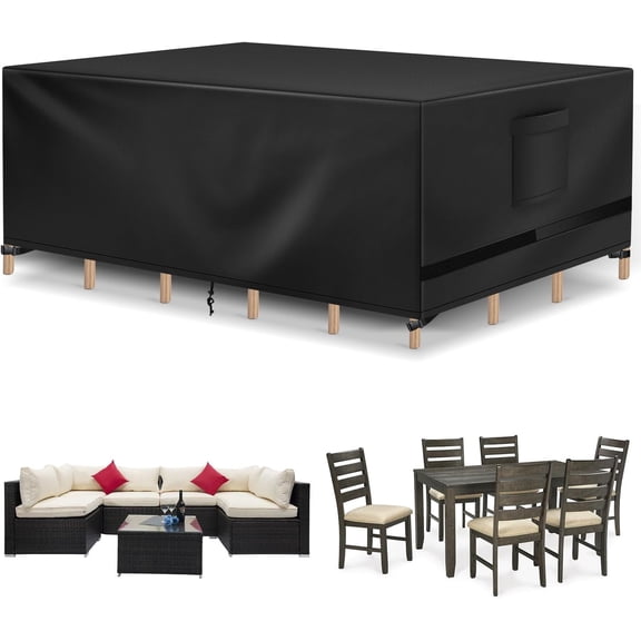 Patio Table Covers, Waterproof Rectangle, Heavy Duty for Sectional Set, 126.4"L x 63.4"W x 28"H, Black