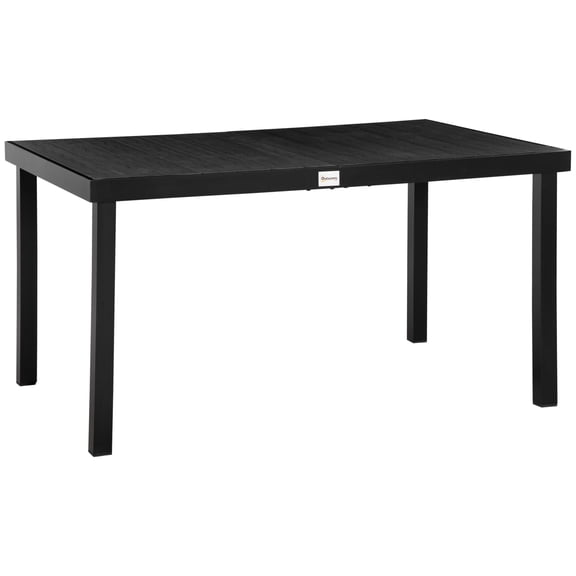 Patio Table, Outdoor Dining Table for 6 Person, Rectangular Patio Table, Aluminum Metal Legs for Garden, Lawn, Patio, Woodgrain Black, Black Outdoor Dining Table,Aluminium Folding Camping Table