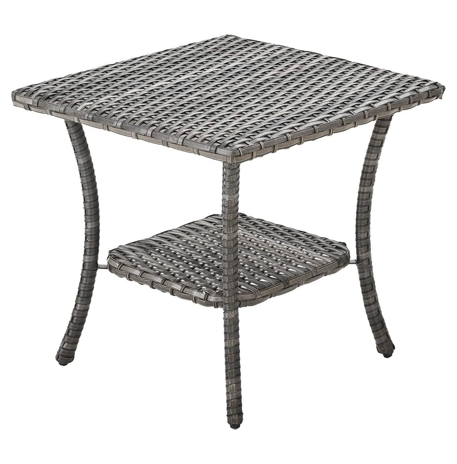 Patio Table Outdoor Side Tables Wicker Coffee Table with 2Shelf Storage Rattan End Table