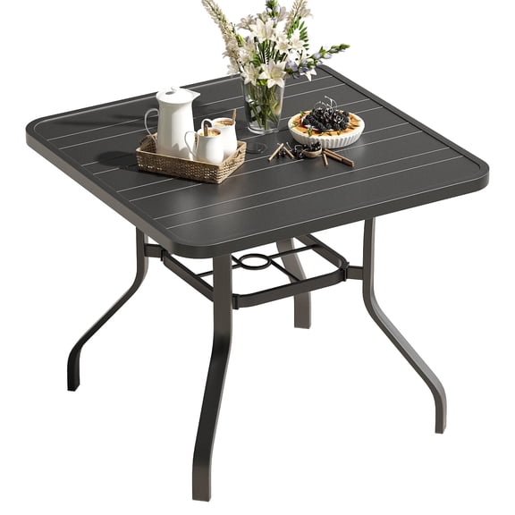 Patio Table, Patio Dining Table 35"x35", Square Outdoor Dining Table with 1.57" Umbrella Hole, Metal Outdoor Furniture for Patio, Graden, Backyard and Poolside, Weather-Resistant